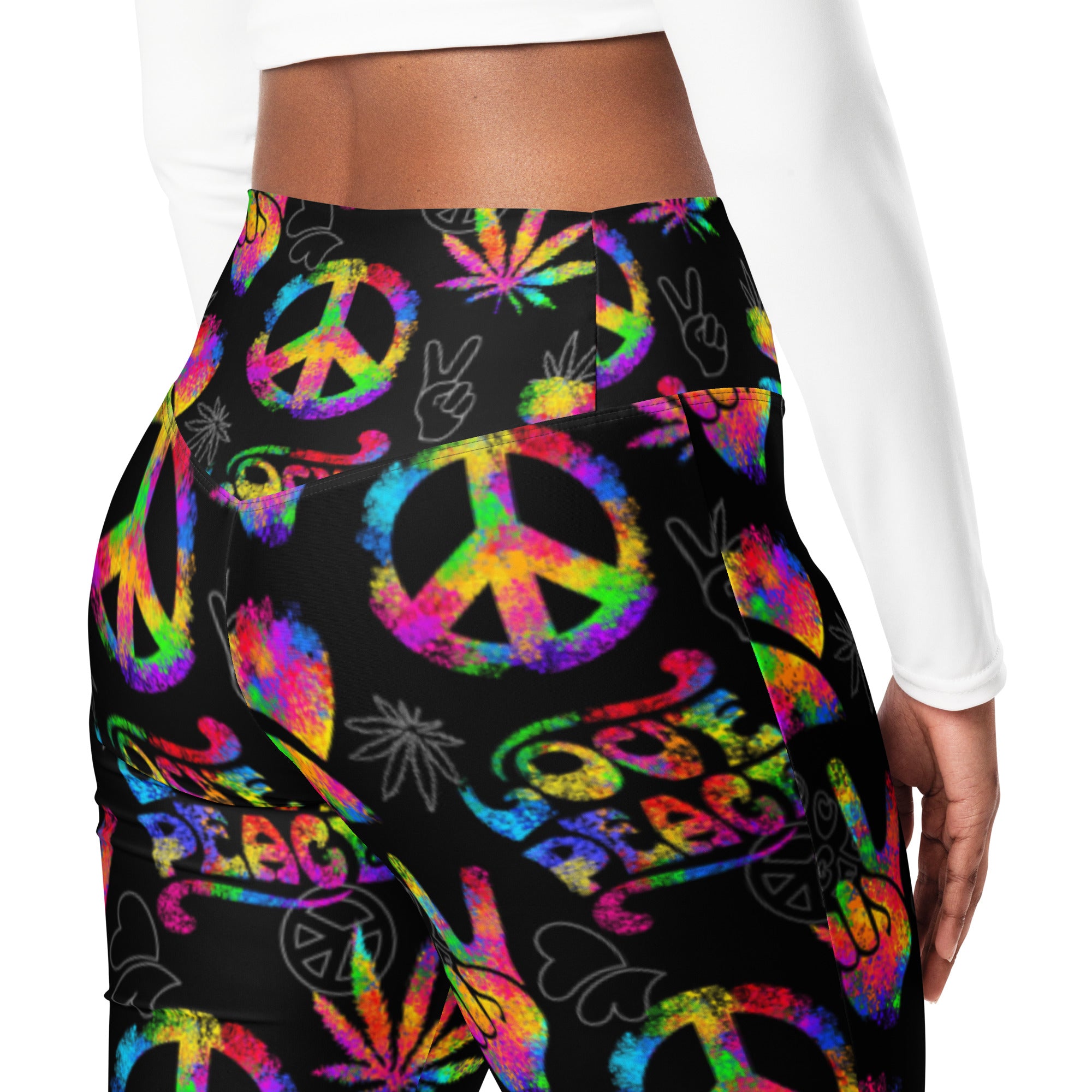 Neon Peace Love Flare leggings